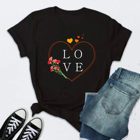Women’s Fashion T-Shirt – Rose Print Short Sleeve Top Women’s Fashion T-Shirt – Rose Print Short Sleeve Top