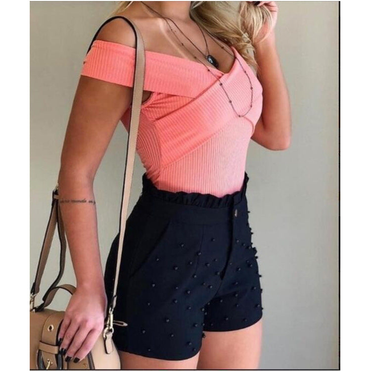 Solid Color Gun Beads Shorts – Explosive Style for Women