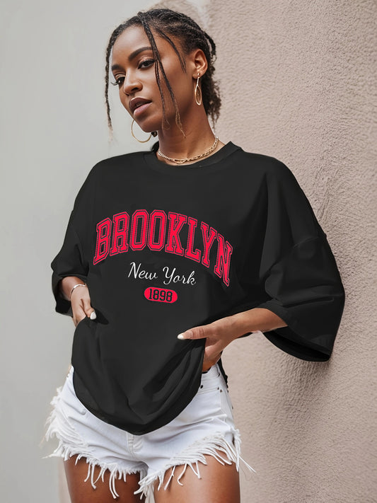 Women's Casual Printed T-Shirt – Drop Shoulder Summer Style