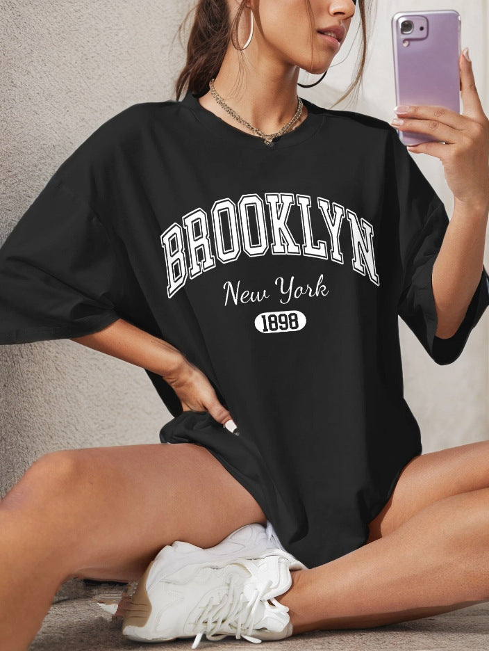 Women's Casual Printed T-Shirt – Drop Shoulder Summer Style