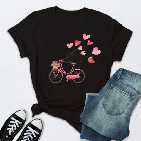 Women’s Fashion T-Shirt – Rose Print Short Sleeve Top