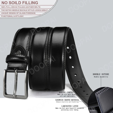 Men’s Cowhide Belt – Metal Buckle, Adjustable, Business Style