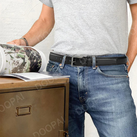 Men’s Cowhide Belt – Metal Buckle, Adjustable, Business Style