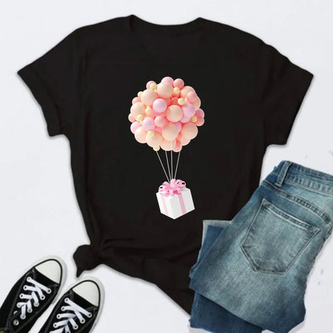 Women’s Fashion T-Shirt – Rose Print Short Sleeve Top