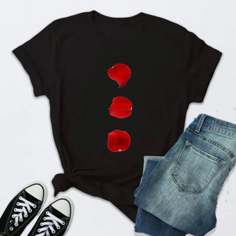 Women’s Fashion T-Shirt – Rose Print Short Sleeve Top