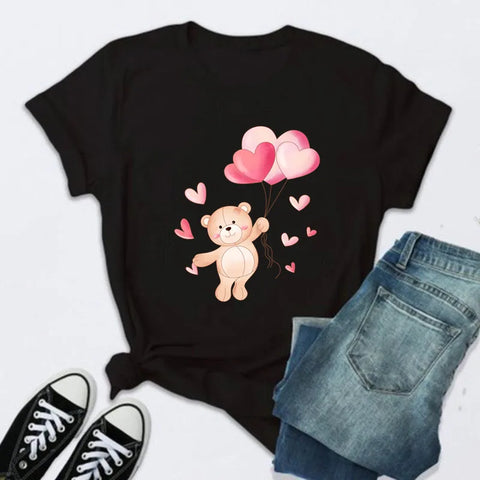 Women’s Fashion T-Shirt – Rose Print Short Sleeve Top