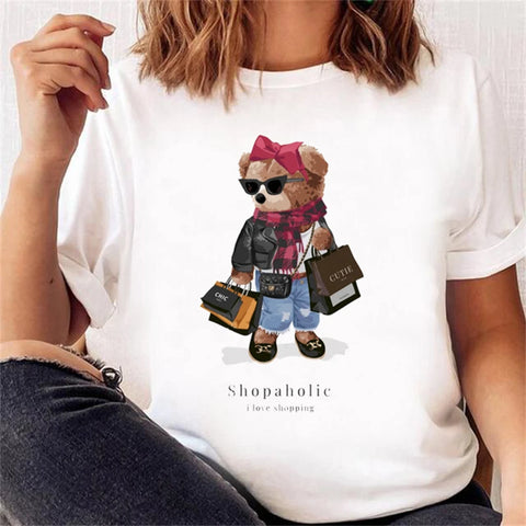 Women’s Short Sleeve Bear Tee – Trendy & Cute