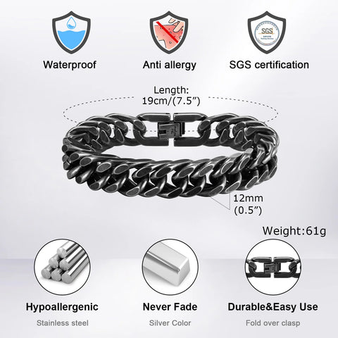 Vnox Heavy Cuban Bracelet – Stainless Steel Punk Rock Jewelry