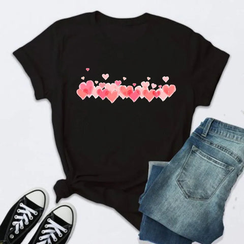 Women’s Fashion T-Shirt – Rose Print Short Sleeve Top