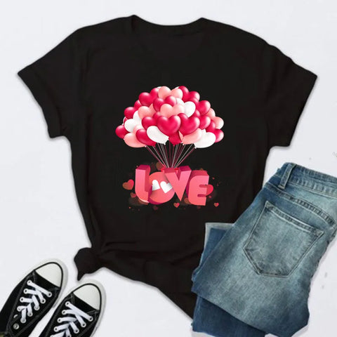Women’s Fashion T-Shirt – Rose Print Short Sleeve Top