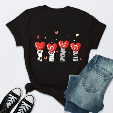 Women’s Fashion T-Shirt – Rose Print Short Sleeve Top